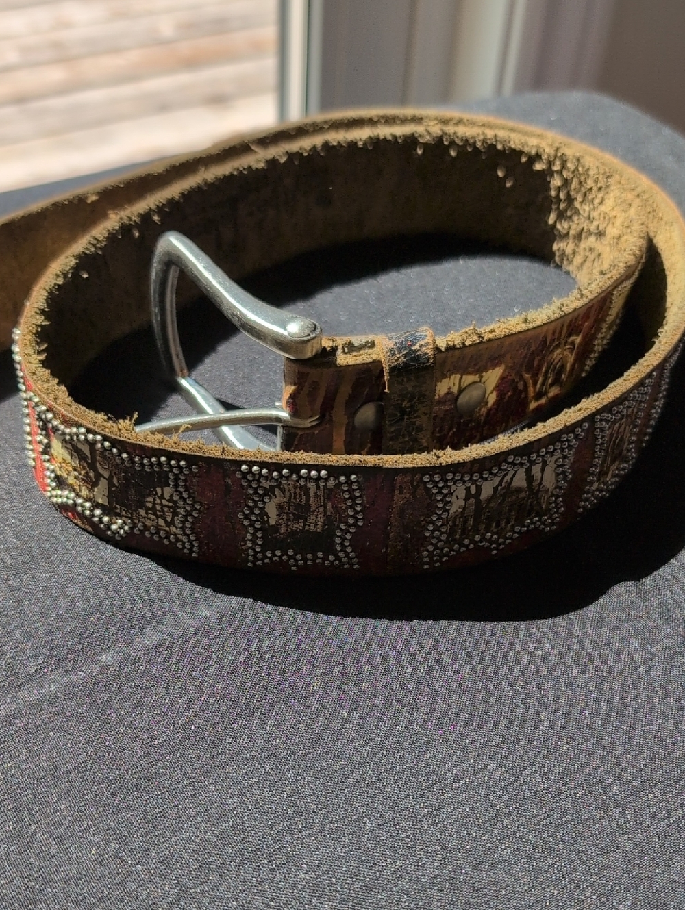 leather Island, Bill Lavin Vintage  Embellished Studded Leather Belt in Brown
